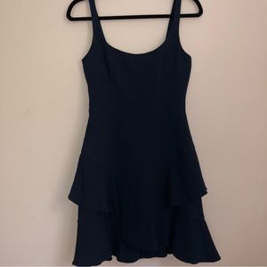 Navy Evening Asymmetrical Ruffle Dress